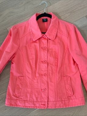 Tribal Coral Button-Front Jean Jacket